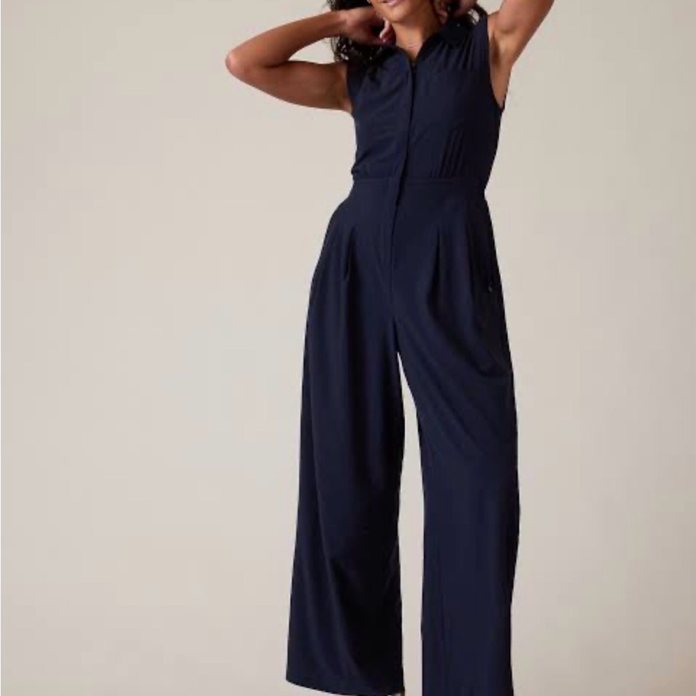 Athleta Brooklyn Heights Wide-Leg Jumpsuit in navy blue 8p
